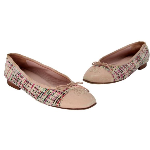 Chanel Ballet 38 Tweed and Leather Cap Toe Cc Flats CC-S0207P-C010 - Picture 2 of 11